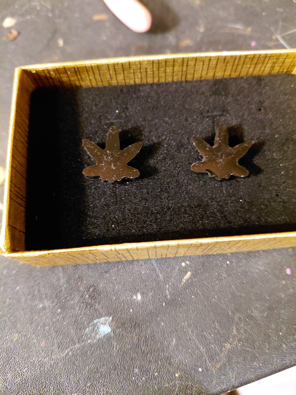 Men's Black Leaf Stud Earrings Classic Accessory